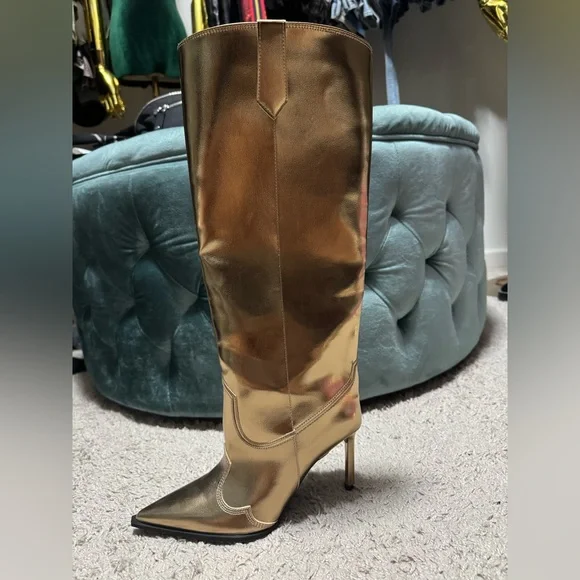 Zara Metallic Gold Heeled Boots size 37 - Picture 3 of 9